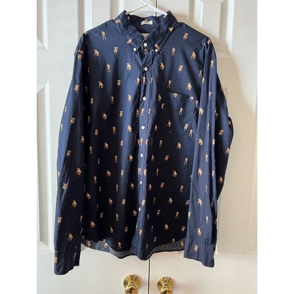 J.Crew‎ Men’s Navy Dog Button Down Long Sleeve Shirt Size XL - Picture 1 of 10